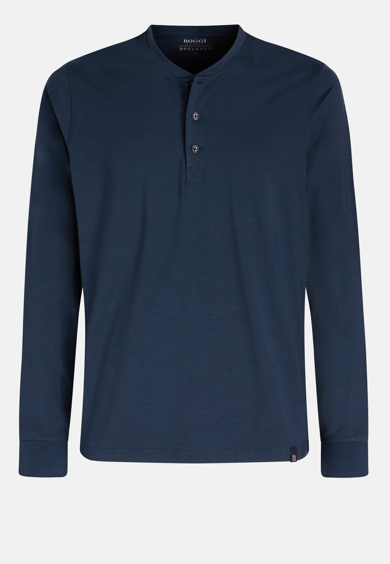 Blue Long-Sleeved Viscose Blend Pyjama T-Shirt