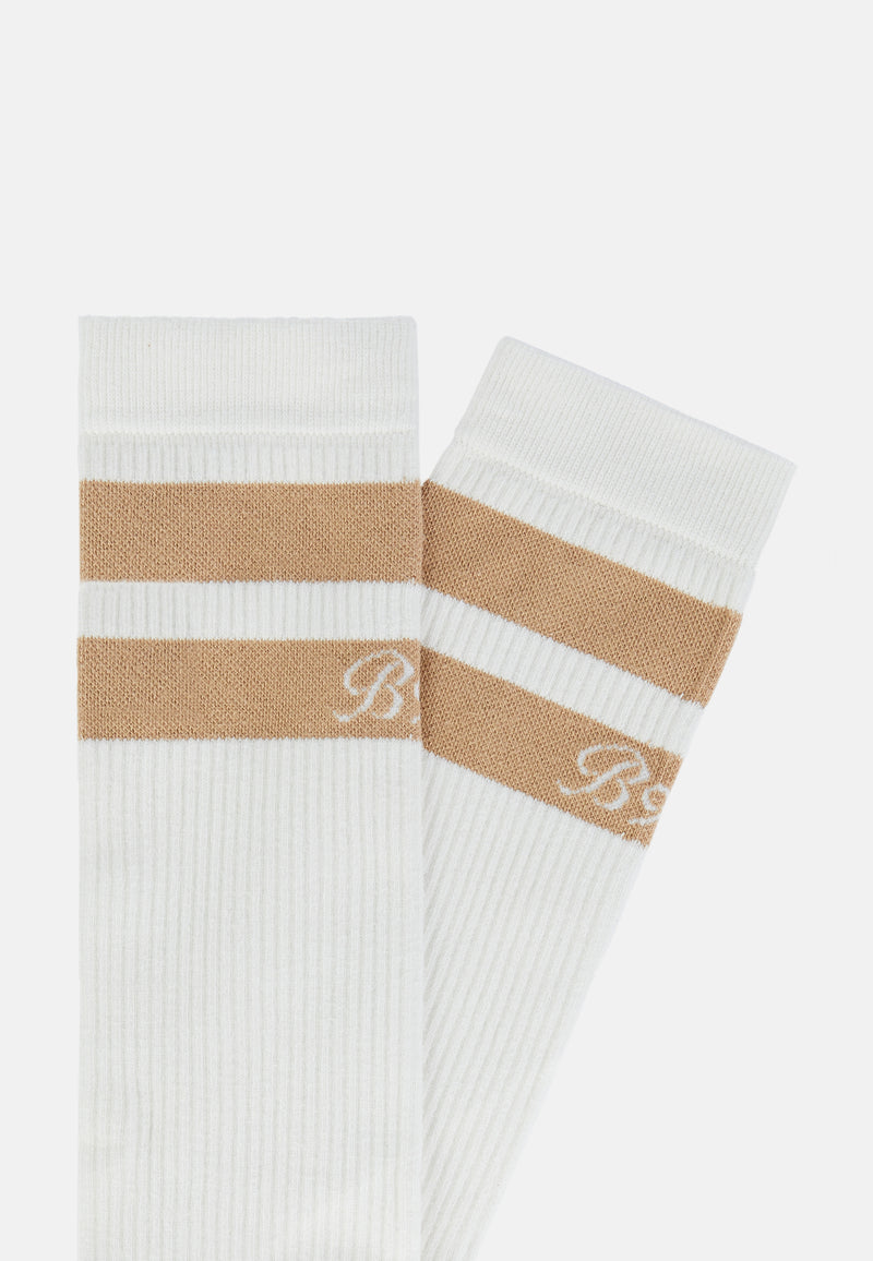 White Double Striped Socks In A Cotton Blend