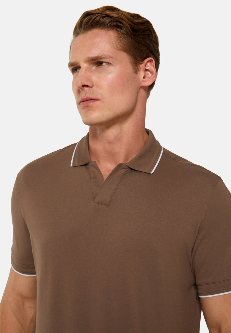 Brown High-Performance Pique Polo Shirt