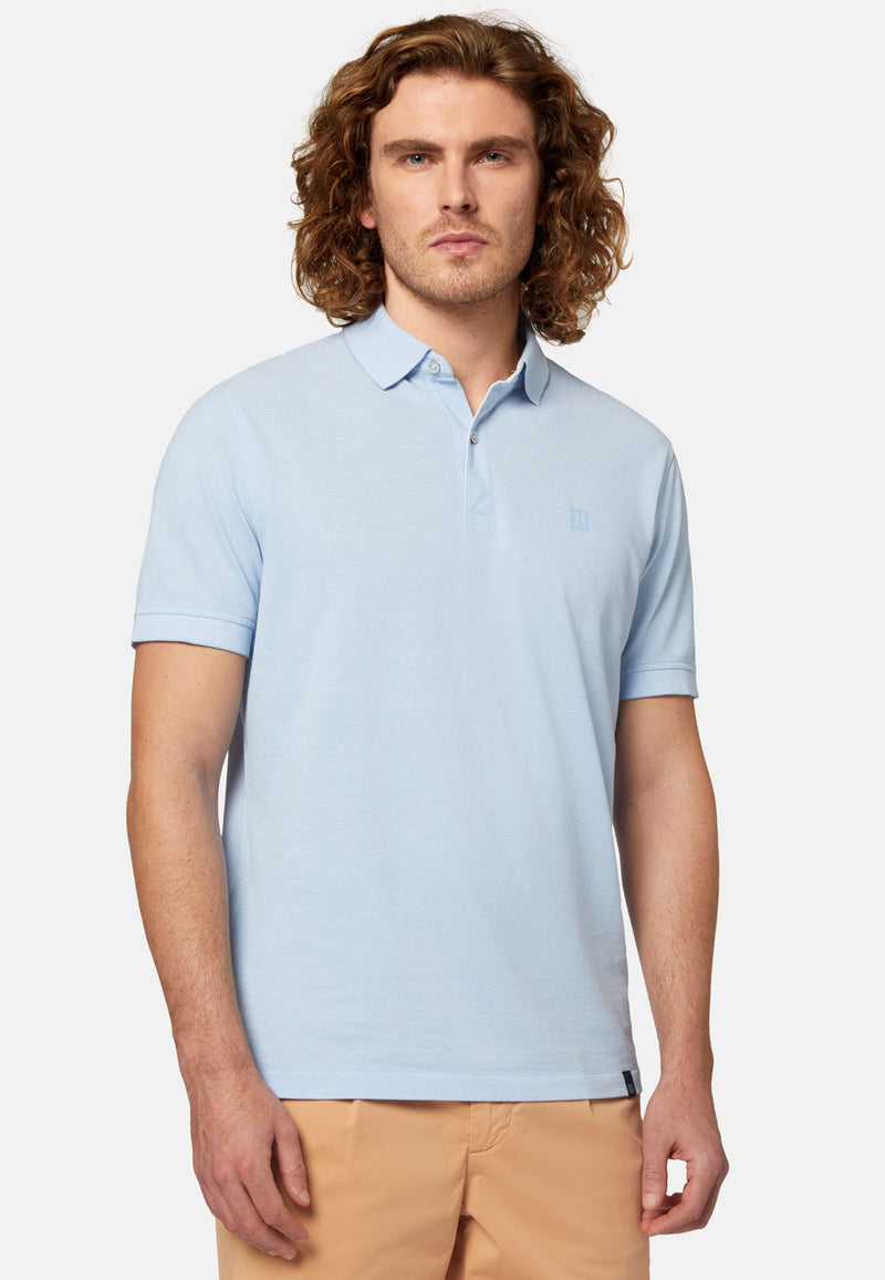 Blue Cotton Pique Polo Shirt