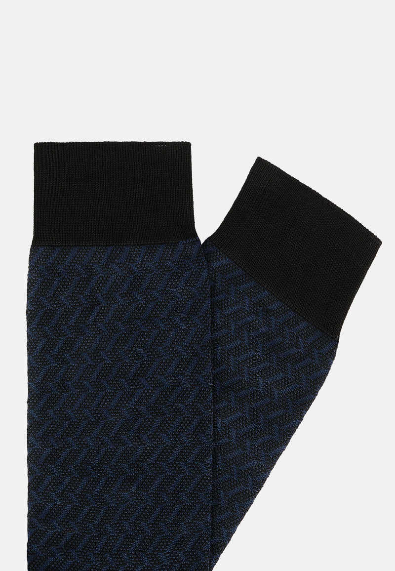 Navy Micro Patterned Cotton Blend Socks
