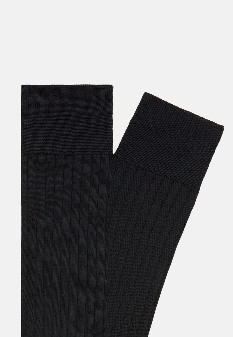 Navy Ribbed Cotton Lisle Socks