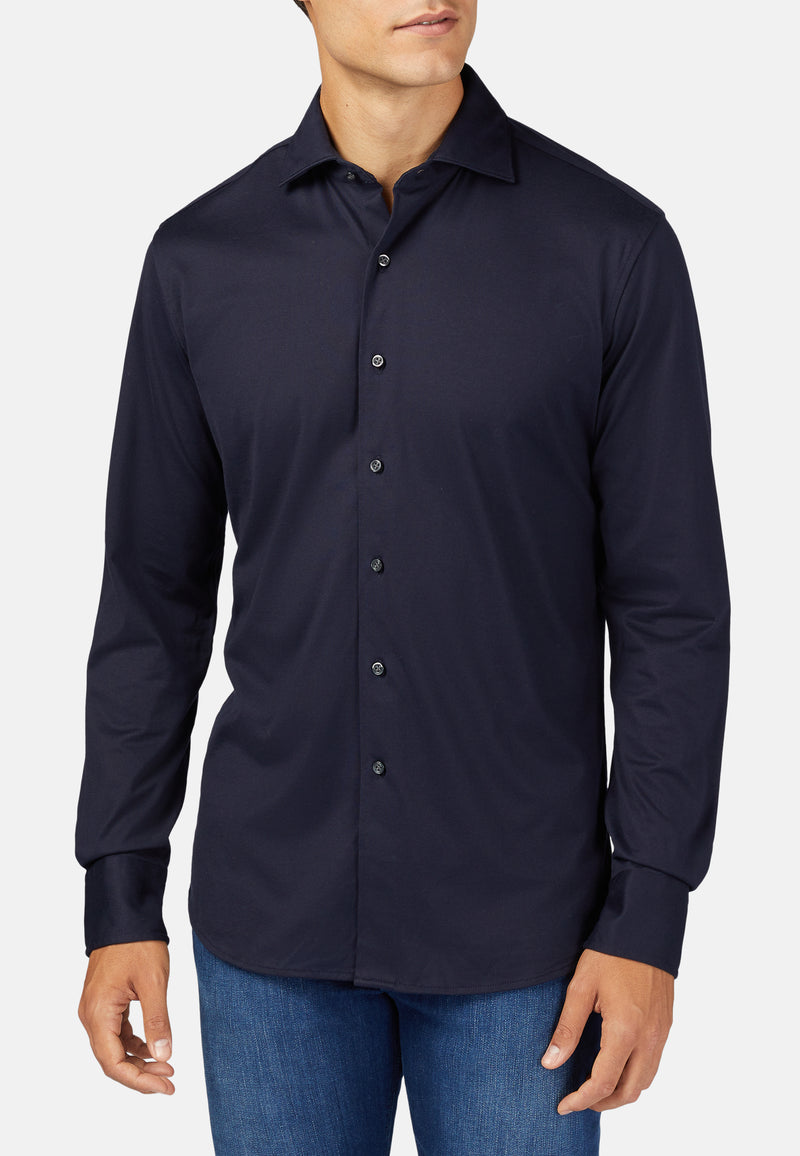 Blue Cotton Jersey Slim Polo Shirt