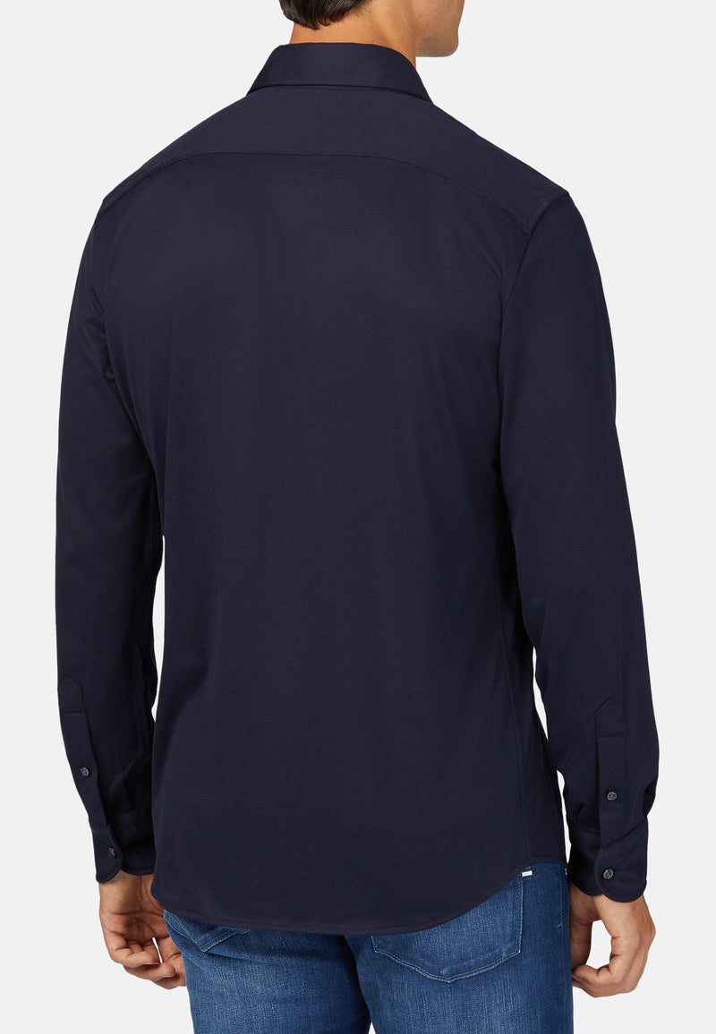 Blue Cotton Jersey Slim Polo Shirt