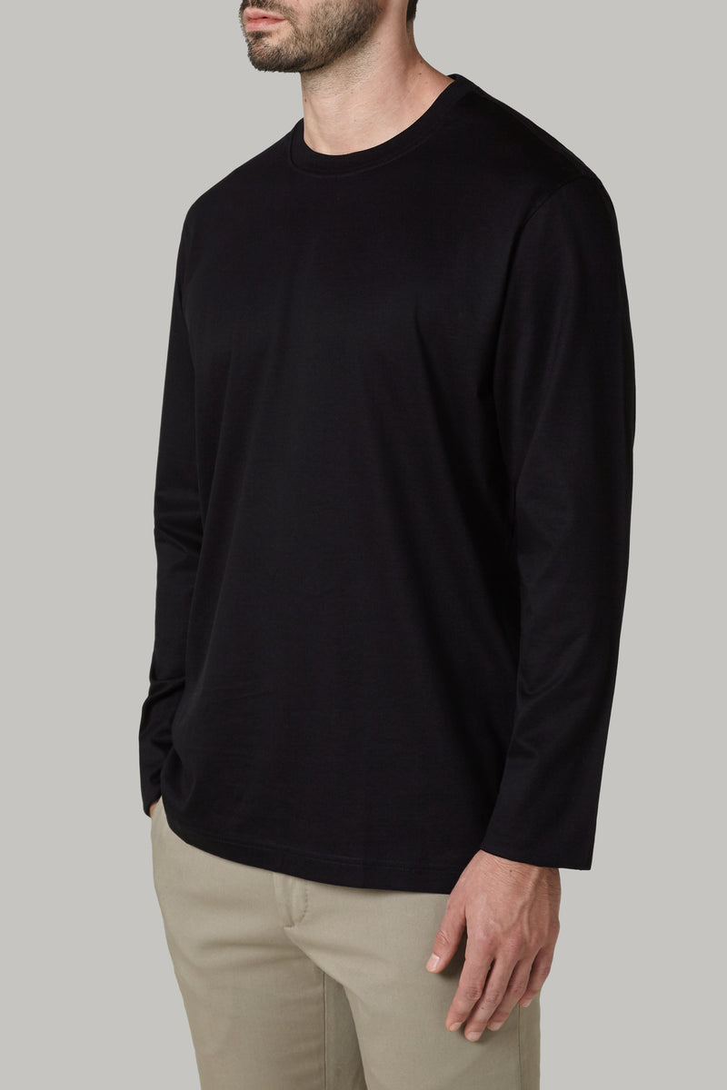 Black Long-Sleeved Pima Cotton Jersey T-Shirt