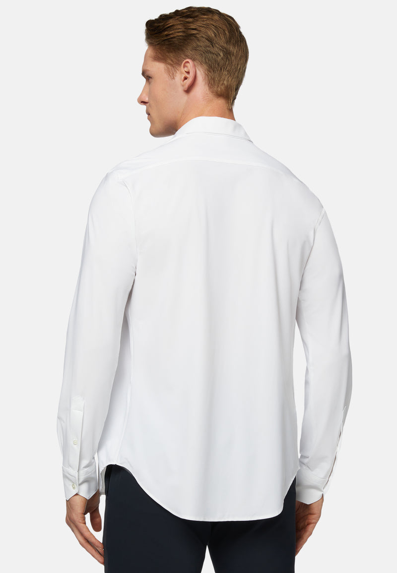 White Stretch Nylon Slim Fit Shirt