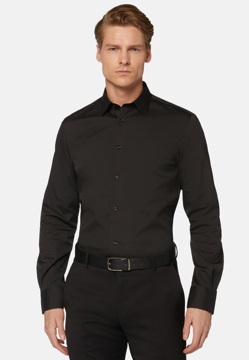 Black Slim Shirt In Stretch Cotton