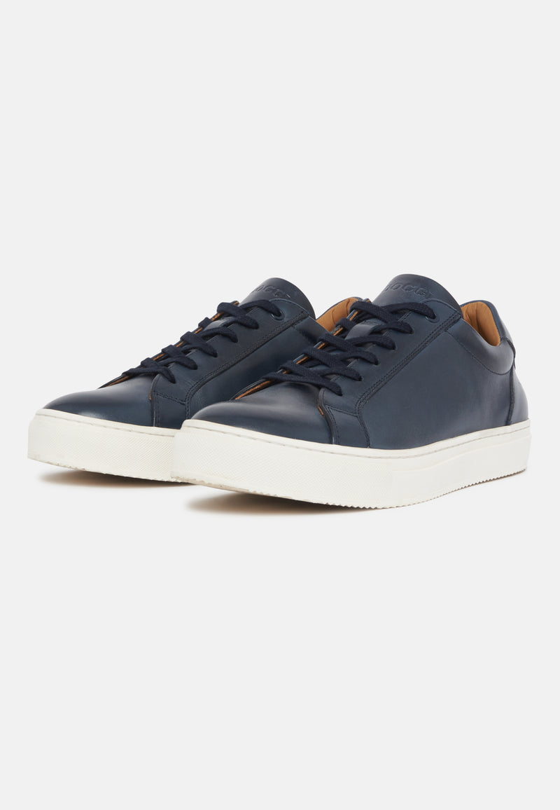 Navy Leather Trainers