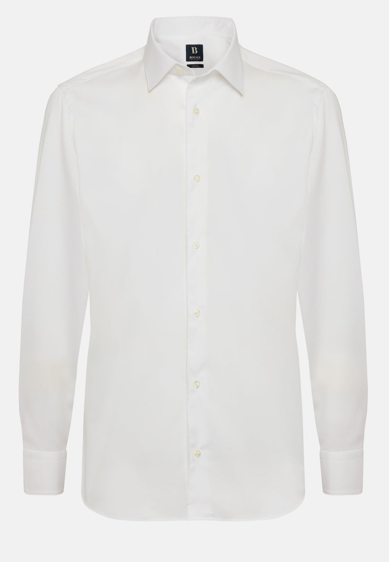 White Slim Fit Pinpoint Cotton Shirt