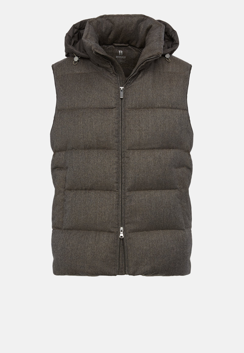 Down-Filled Flannel Gilet With Hood