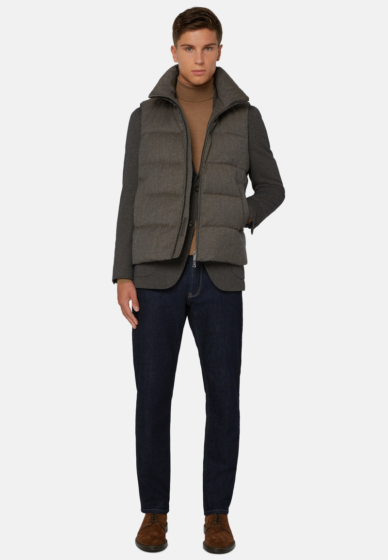 Down-Filled Flannel Gilet With Hood