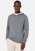 Navy Double Hooded Jumper In Wool Nylon Cotton
