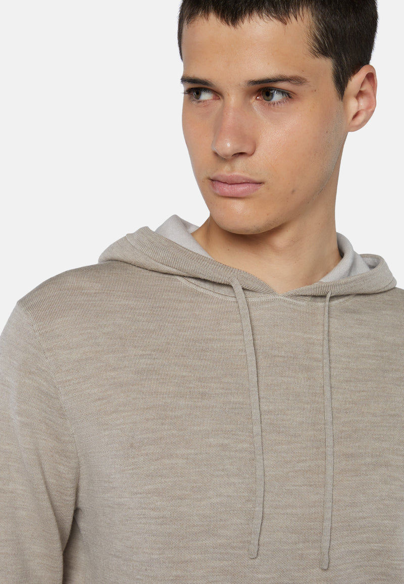 Sand Double Hooded Jumper In Wool Nylon Cotton