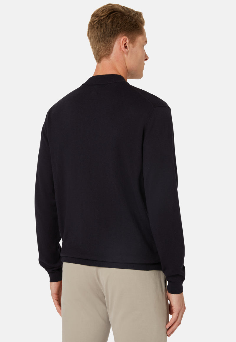 Navy Turtleneck Pullover in Cotton Silk