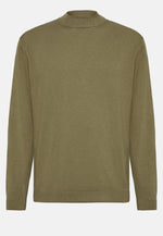 Military Green Mock Turtleneck Jumper in Silk and Cotton