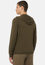Military Green Full Zip Hooded Jumper in Superfine Merino Wool