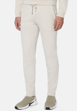 Cream Trousers in Technical Cotton Jersey Fleece
