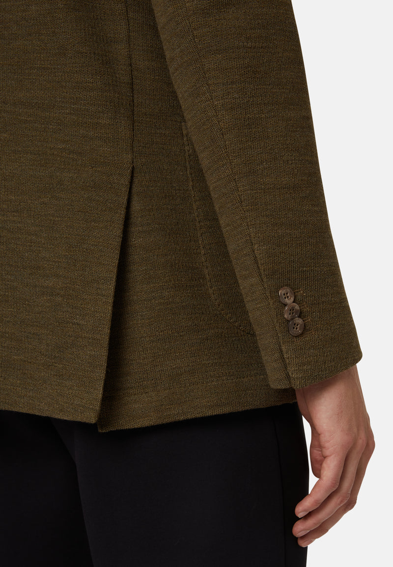Military Green Textured Wool Jersey Jacket