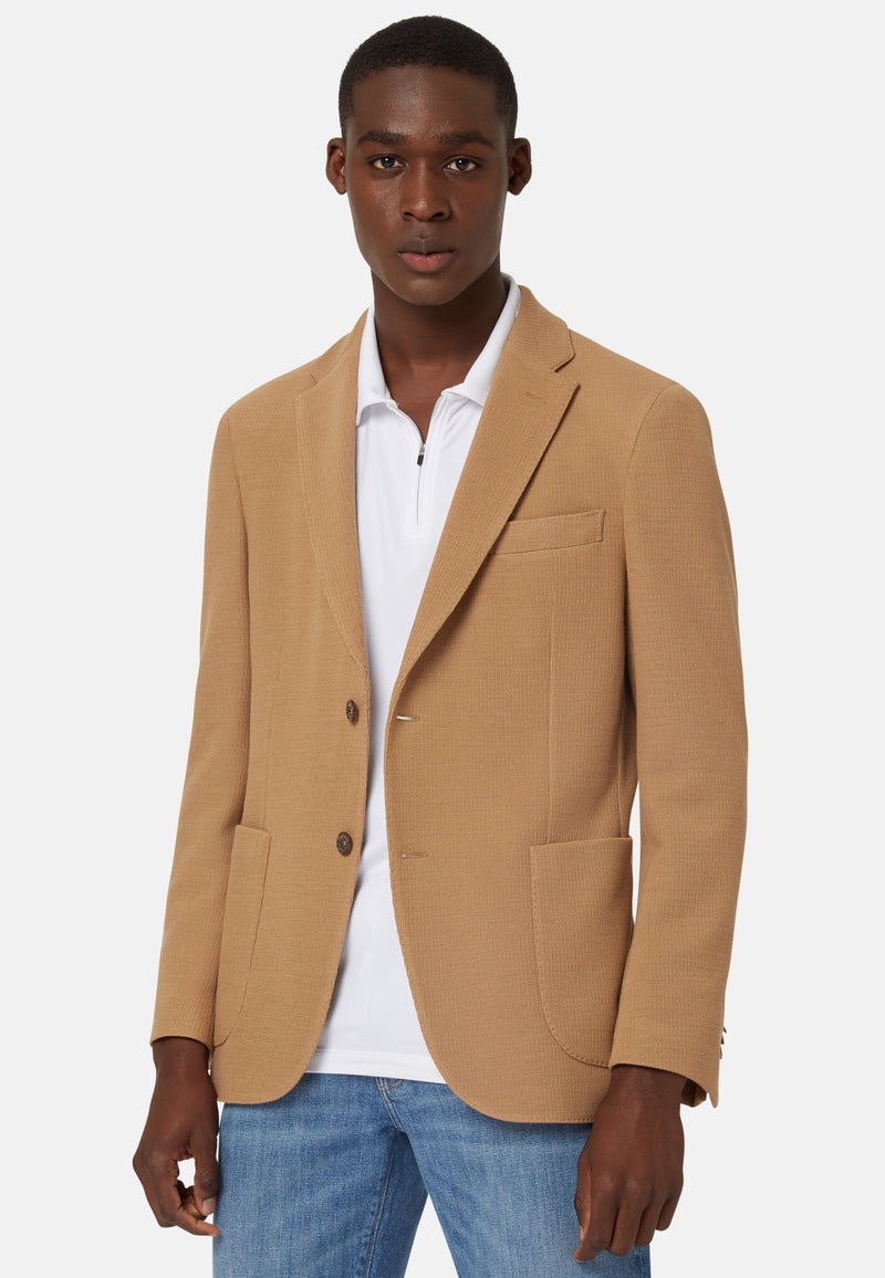 Hazelnut Textured Wool Jersey Jacket