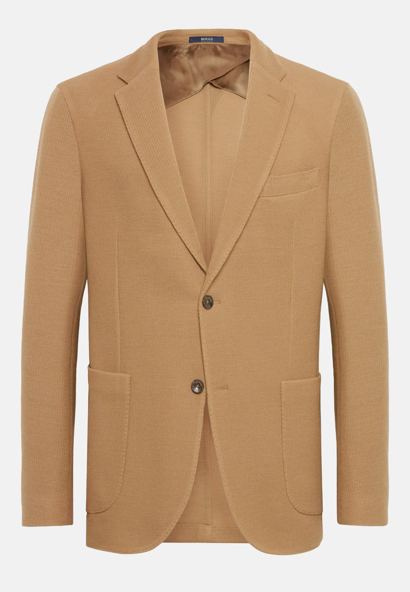 Hazelnut Textured Wool Jersey Jacket