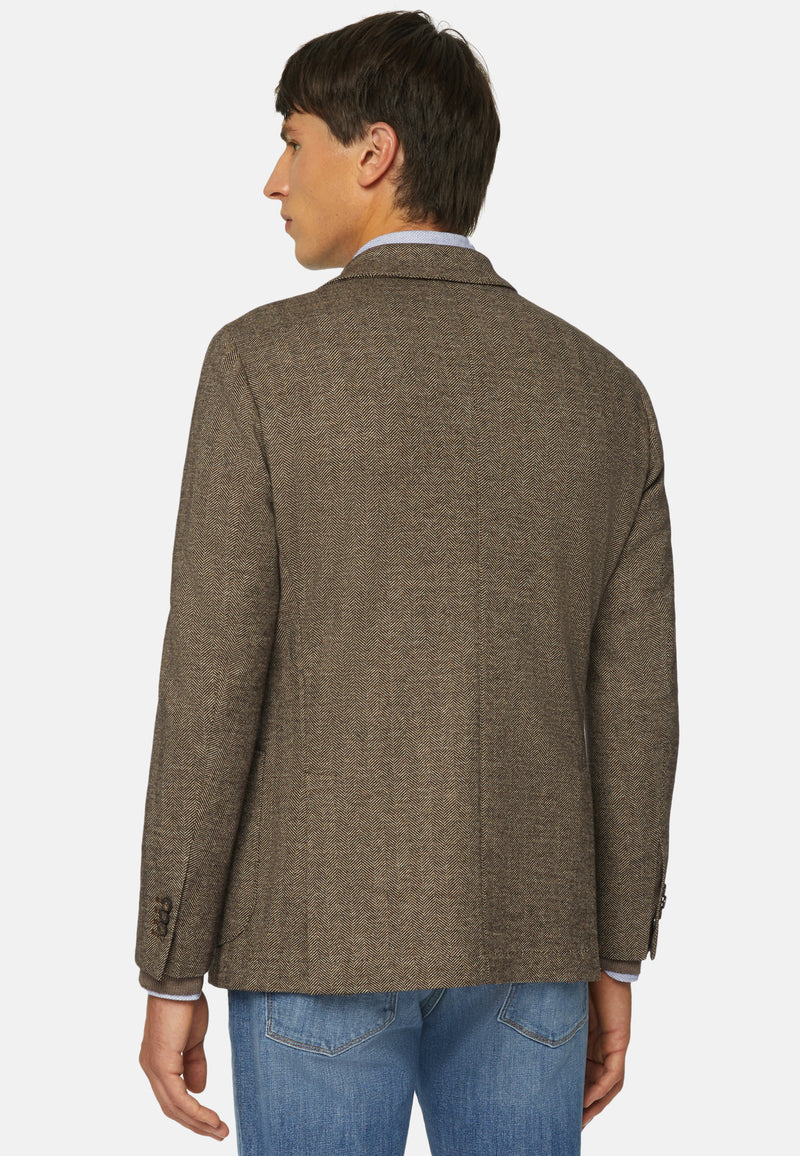 Beige Herringbone Jacket In Wool And Cotton