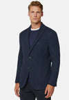 Navy Blue Herringbone Jacket In Wool And Cotton
