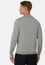Grey Merino Wool Knitted Polo Shirt