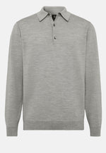 Grey Merino Wool Knitted Polo Shirt