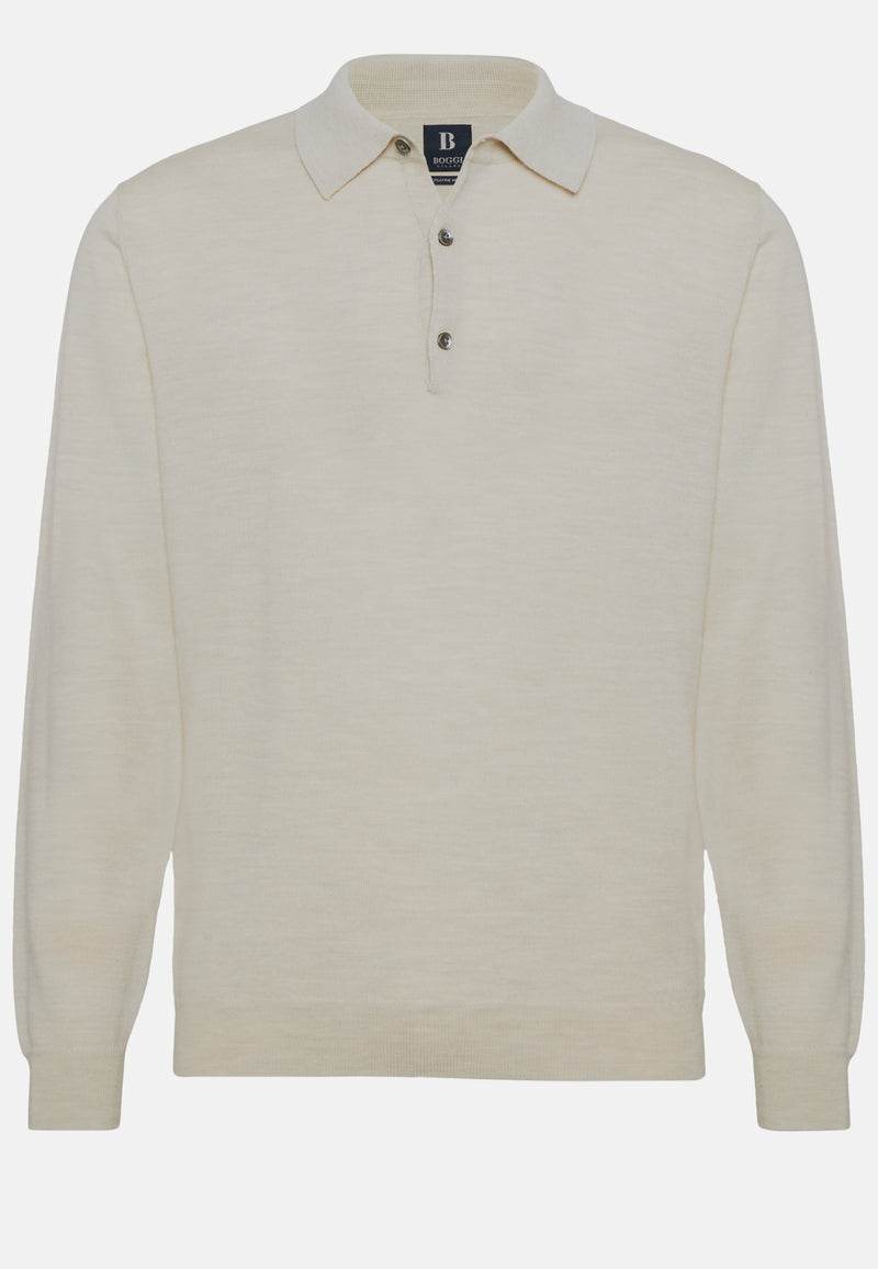 Light Grey Merino Wool Knitted Polo Shirt