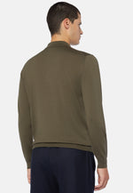 Military Green Merino Wool Knitted Polo Shirt
