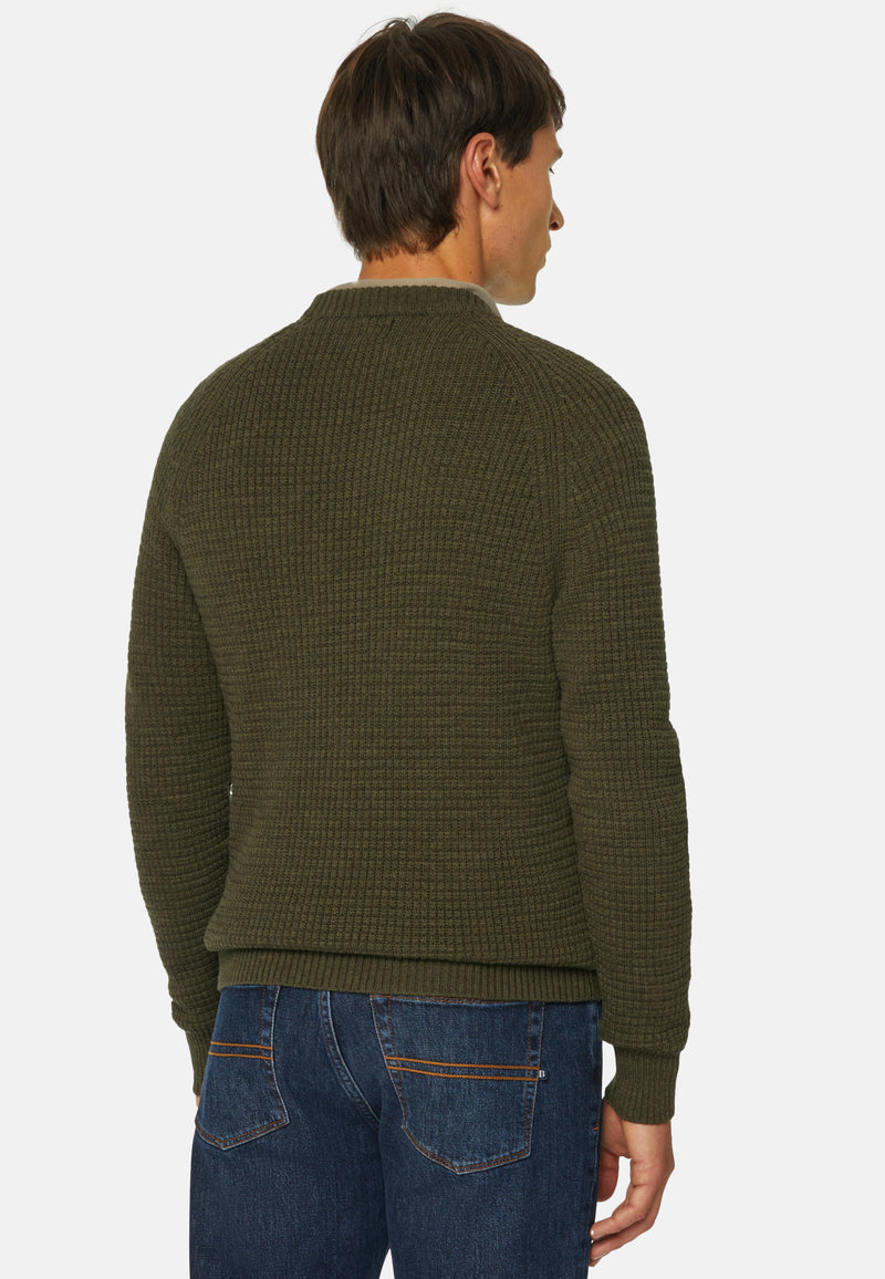 Green Merino Wool Half-Zip Jumper