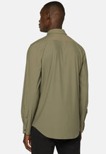 Military Green Shirt In Stretch Nylon Slim