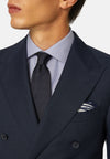 Blue Double-Breasted Micro-Textured Suit In Wool