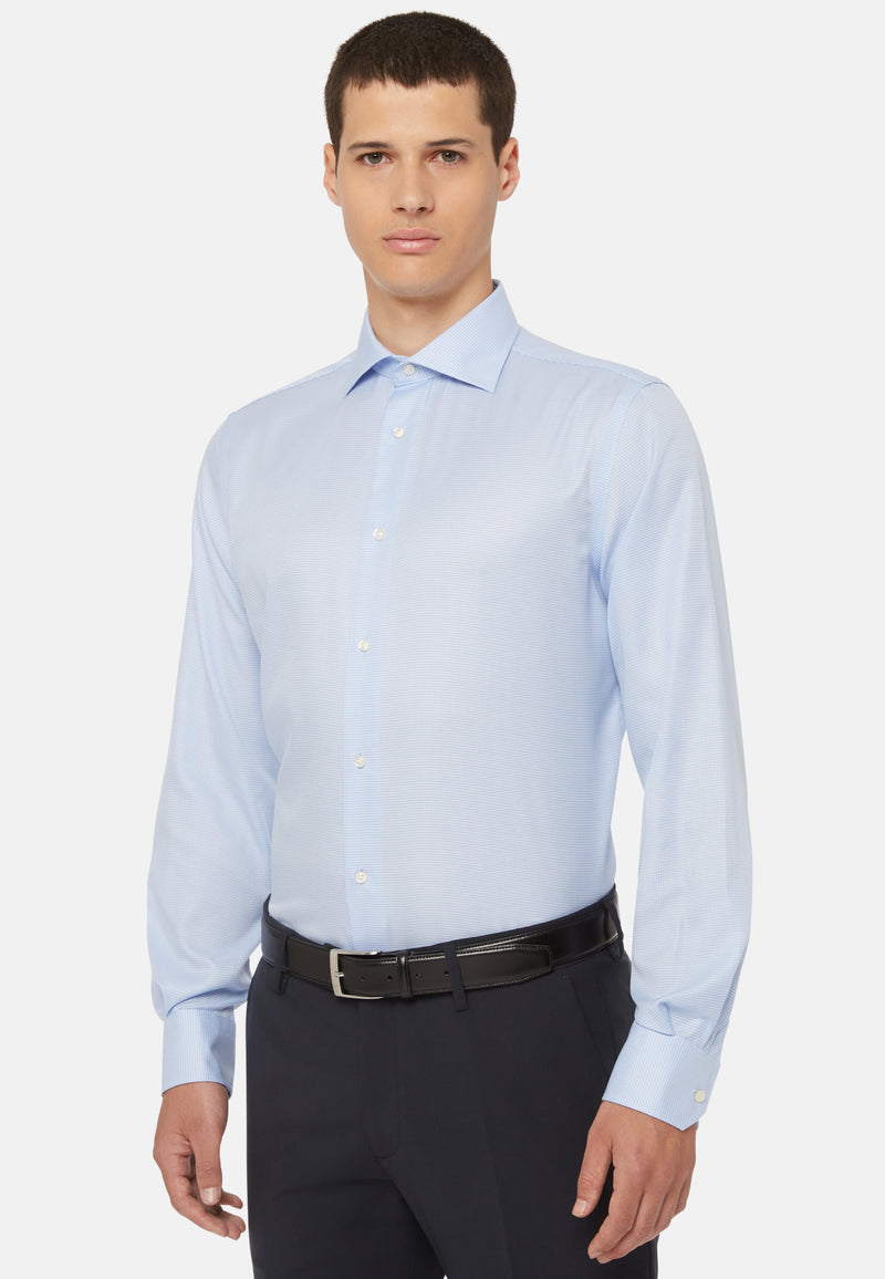 Sky Blue Houndstooth Oxford Cotton Shirt Regular Fit