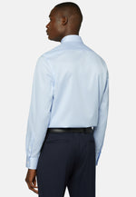 Sky Blue Striped Cotton Twill Shirt Slim Fit