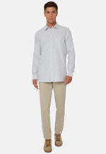 Grey Striped Cotton Tencel Shirt Regular Fit