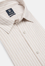 Beige Striped Cotton Tencel Shirt Regular Fit