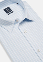 Sky Blue Striped Cotton Tencel Shirt Regular