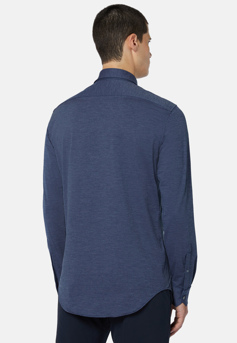 Slim Fit Navy Blue Shirt in Stretch Nylon