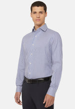 Blue Striped Cotton Dobby Shirt Regular Fit