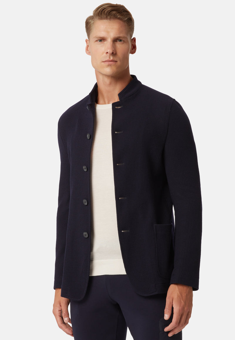 Navy Blue Bridge Jacket in B Jersey Wool and Cotton