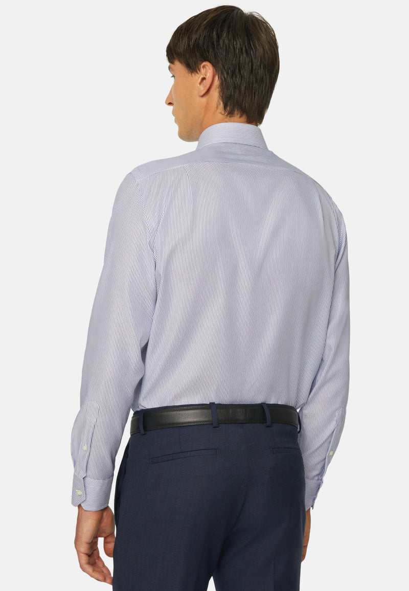 Blue Striped Cotton Dobby Shirt Regular Fit