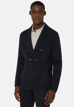 Navy Double-Breasted Knitted Merino Wool Jacket