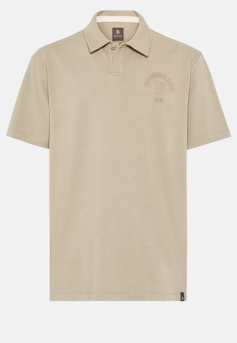 Brown Organic Cotton Blend Jersey Polo Shirt