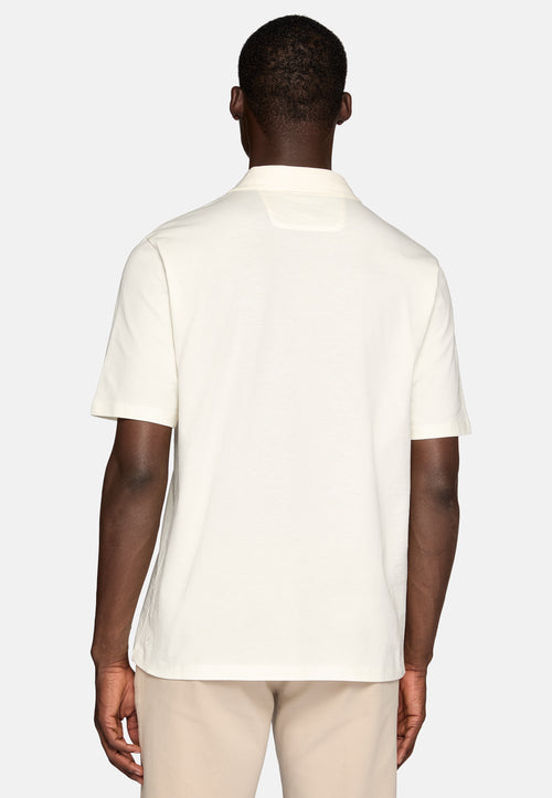 White Organic Cotton Blend Jersey Polo Shirt