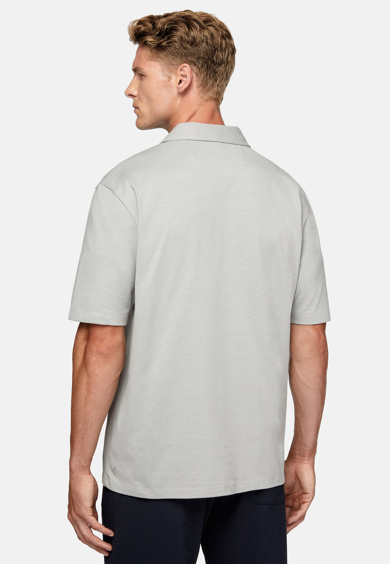 Grey Organic Cotton Blend Jersey Polo Shirt