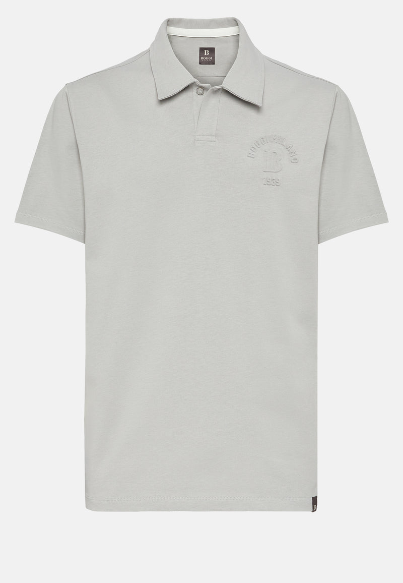 Grey Organic Cotton Blend Jersey Polo Shirt