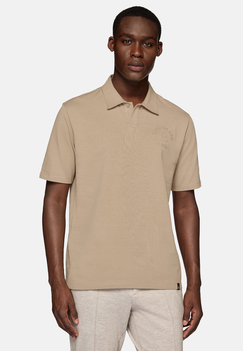 Beige Organic Cotton Blend Jersey Polo Shirt