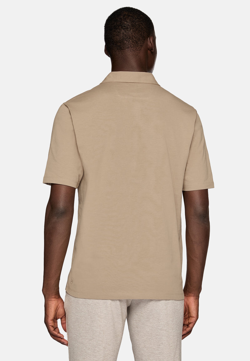 Beige Organic Cotton Blend Jersey Polo Shirt