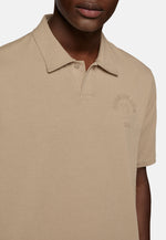 Beige Organic Cotton Blend Jersey Polo Shirt